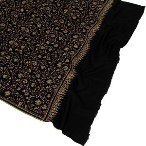 Black Cashmere Pashmina Shawl - Dia Elegant Hand Embroidered Kashmiri Wrap, Unique Gift For Dad, 40x80&quot;