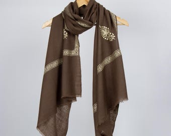 Embroidered Kashmiri Pashmina Scarf – Handwoven Pashmina Wool Wrap