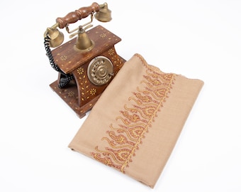 Brown Kashmir Pashmina Shawl: Handmade Sozni Embroidered Pashmina Wrap