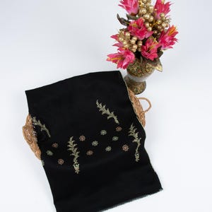 Luxury Black Kashmiri Pashmina Shawl – Handmade Sozni Embroidered Cashmere Wrap – Women’s Elegant Stole, Gift for Her, 28x80&quot;