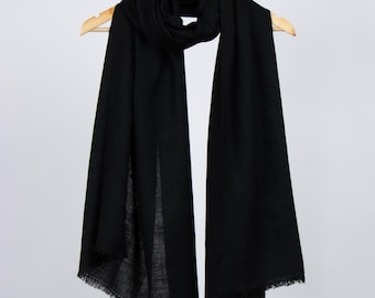 Bufanda 100% pashmina negra: chal de cachemira tejido a mano