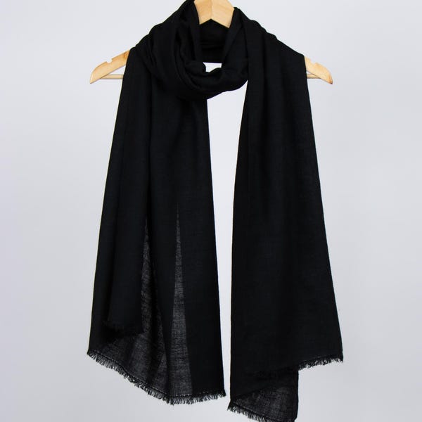 Black 100% Pashmina Scarf: Handwoven Pashmina Shawl