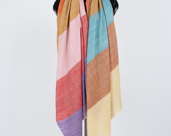 Gestreepte pashmina-sjaal: handgeweven omslagdoek uit kasjmier, 40 x 80 inch