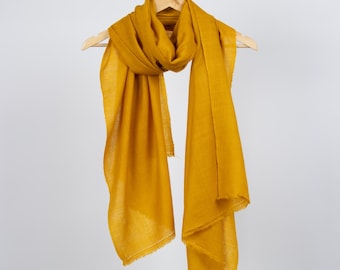 Mustard Pashmina Shawl: Handwoven Cashmere Wool Scarf