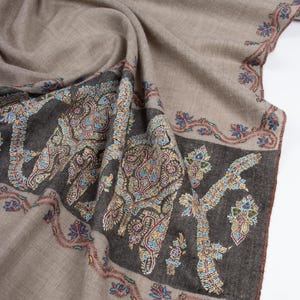 Natural Hand-Embroidered Cashmere Wrap Shawl - Pure Pashmina Luxury Stole & Timeless Artisan Gift, 40x80&quot;