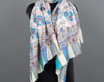 Handcrafted Pashmina Kalamkari Jamavar Wrap: Elegant Indian Shawl
