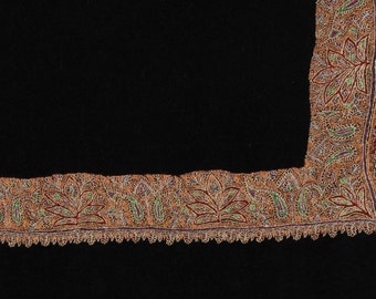Hand Embroidered Kashmiri Pashmina Shawl: Soft Cashmere Wrap 40x80&quot;