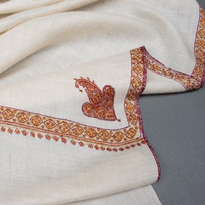 Off-White Kashmiri Pashmina Shawl – Super Soft Goat Cashmere Wrap | Handmade Needlework Scarf, Spring Wedding & Luxury Gift for All, 40x80&quot;