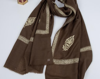 Bufanda de pashmina de Cachemira bordada – Chal de lana de cachemira tejido a mano
