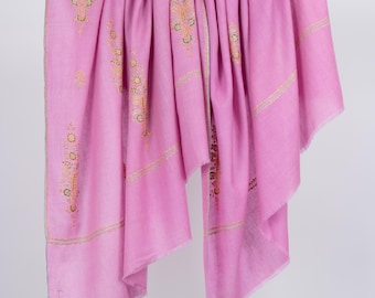Pink Pashmina Shawl: Kashmiri Hand Embroidery, Bridal Wrap (40x80")