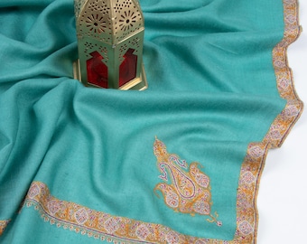 Kashmiri Pashmina Shawl: Hand Embroidered Wool Wrap (40x80")
