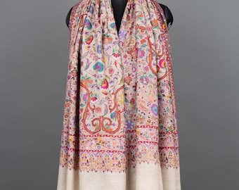 Jamavar Kashmiri Pashmina Shawl, Special Indian Embroidery Wrap, Cashmere Scarf, Hand Embroidered Shawl, Exclusive Shawl, 40x80"