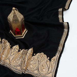 Black Tilla Embroidered Pashmina Shawl: Kashmiri Cashmere Wrap