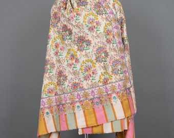 Kalamkari Pashmina Shawl: Hand-Painted Pashmina Scarf, Indian Embroidered Wedding Wrap