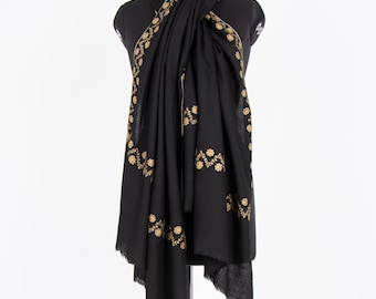 Bufanda de pashmina negra súper suave - Chal auténtico tejido a mano / Chal clásico de invierno - 101,6 x 203,6 cm