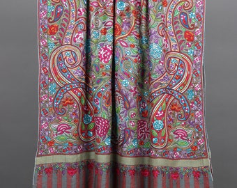 Elegant Jamavar Scarves, Luxury Festival Pashminas, Original Shawls, Boho Wraps, Indian Embroideries, Made in Kashmir Gifts, 40x80"