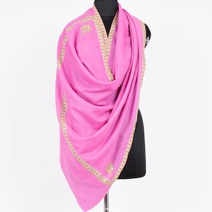 Pink Kashmiri Pashmina Shawl: Hand Embroidered Cashmere Wrap, 40x80&quot;