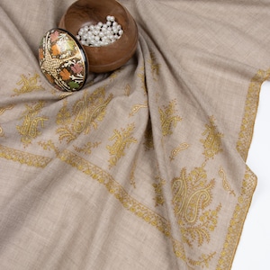 Hand Embroidered Cashmere Shawl: Baby Soft Natural Grey Pashmina Wrap