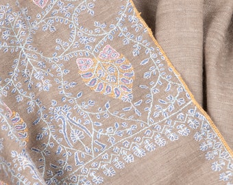 Handmade Embroidered Pashmina Shawl: Pure Cashmere Wrap (40x80&quot;)