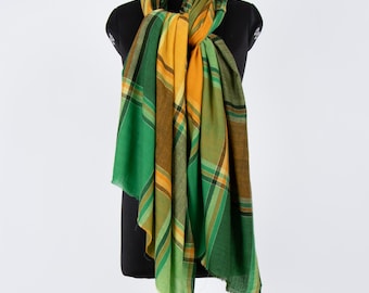 Authentic Kashmiri Green & Yellow Pashmina Scarf - Handwoven Pure Warm Shawl - 40x80&quot;