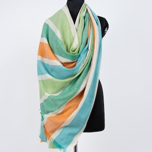 Striped Cashmere Kashmiri Wrap: Handwoven Pashmina Scarf (40x80&quot;)