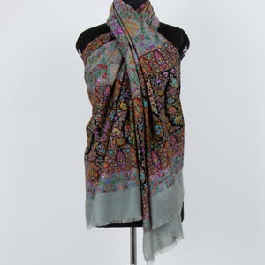 Hand-Embroidered Pashmina Shawl: Kashmiri Silk Wrap, Bohemian Scarf (40x80&quot;)
