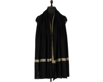 Bufanda clásica de pashmina negra: chal supersuave y versátil, hecho a mano, para mujer, 101 x 203 cm