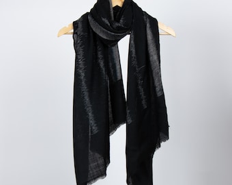 Handvävd Kashmiri Pashmina-halsduk, med rutigt ikatmönster, mjuk och varm sjal (61 x 204 cm)