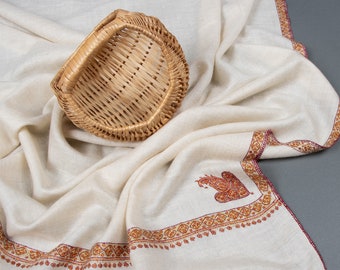 Exquise Kashmir sjaal, Pashmina sjaal, Sozni Wrap, super zacht, handgemaakt, geborduurde nek, witte Hashidar Pashminas, verjaardagscadeaus,