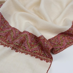 Ivory Pashmina Jaal Shawl - Handwoven Cashmere Wrap with Embroidery | Elegant Soft Scarf for Special Occasions, 40x80&quot;