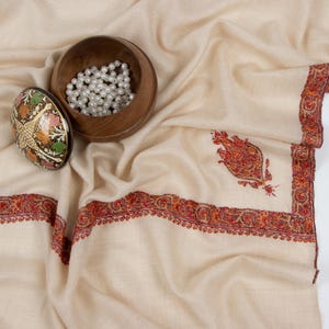 Pure Handmade Ivory Pashmina Shawl - Fine Embroidery | Soft Cashmere Wrap & Ethical Heritage Gift for Her, 54x108&quot;