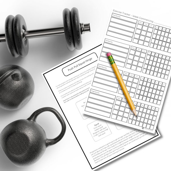 Push Pull Squat Hinge **Exercise Tracker** A4 & A5 Printable and fillable Version Bundle. Strength Training Functional Fitness. Build Muscle