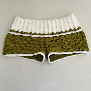 Two-Tone Crochet Micro Shorts with Ribbed Waistband Pattern
