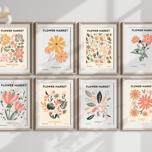 Flower Market Print, Set of 8, Botanical Wall Art, Floral Decor Posters, New York Poster, Paris Print, Custom Wall Art Set, Digital Download