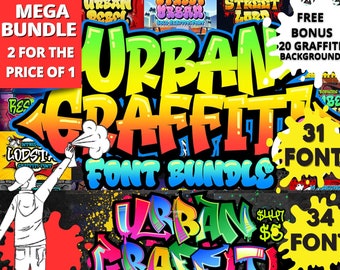 GRAFFITI FONT BUNDLE, Urban Font, Street Font, Tagging Font, Airbrush Font