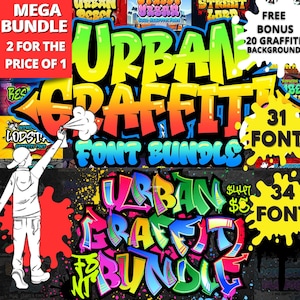 GRAFFITI FONT BUNDLE, Urban Font, Street Font, Tagging Font, Airbrush Font