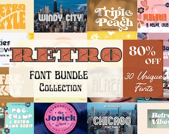 Pakiet czcionek retro |Czcionka Cricut|Czcionka Groovy |Czcionka Vintage| Do użytku komercyjnego|Czcionka Svg|Czcionka Procreate|Czcionka z lat 70.|Czcionka z lat 80.|Czcionka z lat 90.| Czcionka bąbelkowa