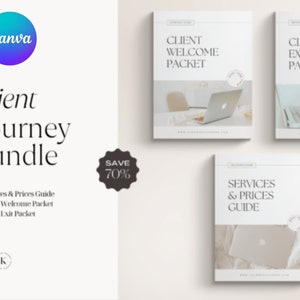 Peut inclure: Un bundle de marketing numérique pour les entreprises, comprenant un pack d'accueil client, un pack de sortie client et un guide des services et des prix. Le bundle est disponible à 70% de réduction.