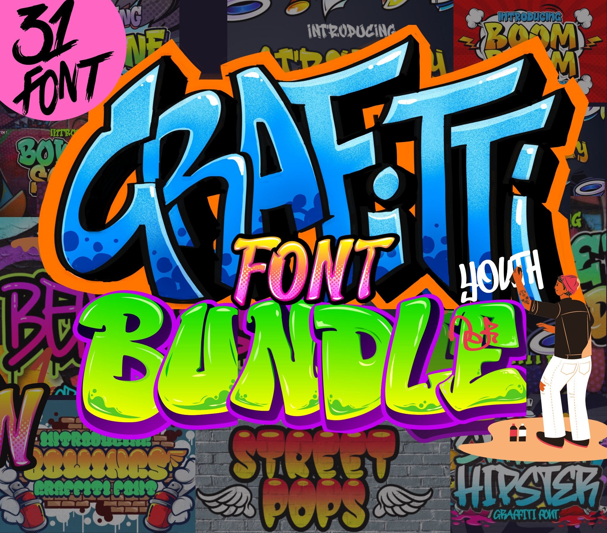 Graffiti Font Bundle Urban Font street Style Font Tagging Font hip 