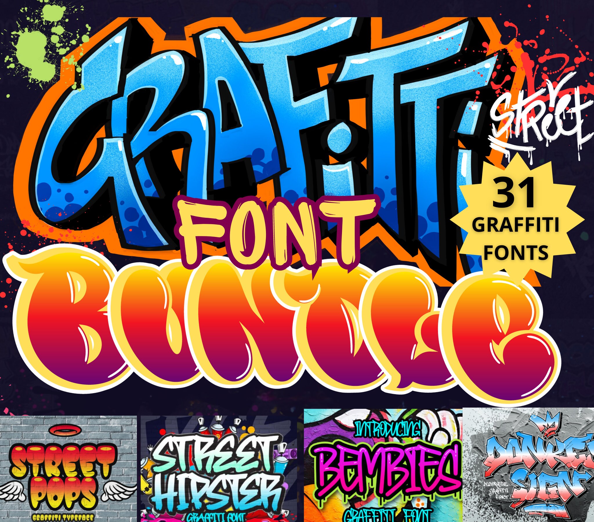 Graffiti Font Bundle urban Font street Style Font tagging Font HIP Hop Graffiti Font Bundle urban Font street Style Font tagging Font HIP Hop