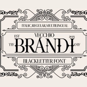 Carattere Brandi| Carattere Serif retrò| Carattere Blackletter |Carattere diserbo |Carattere elegante|Carattere Canva| Carattere moderno|Carattere vintage|Carattere logo |Carattere silhouette
