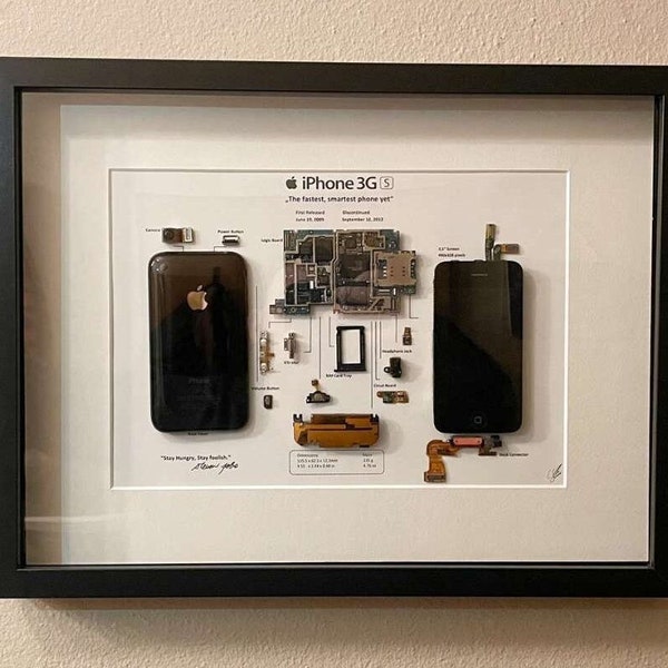 Framed iPhone 3GS Disassembled Mobile Phone / Grid Wall Art