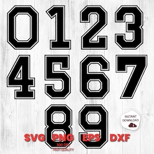 Jersey Numbers SVG, Png, Dxf, jersey numbers with outline, Varsity Font Svg, Instant Download