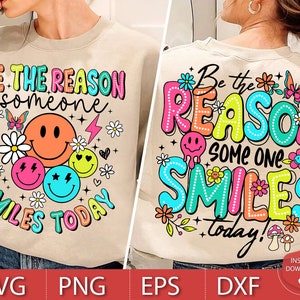 Sei der Grund, warum heute jemand lächelt PNG, psychische Gesundheit png, Positive Zitate, Sublimationsdesign, digitaler Download, Blume, helle Doodle Dots