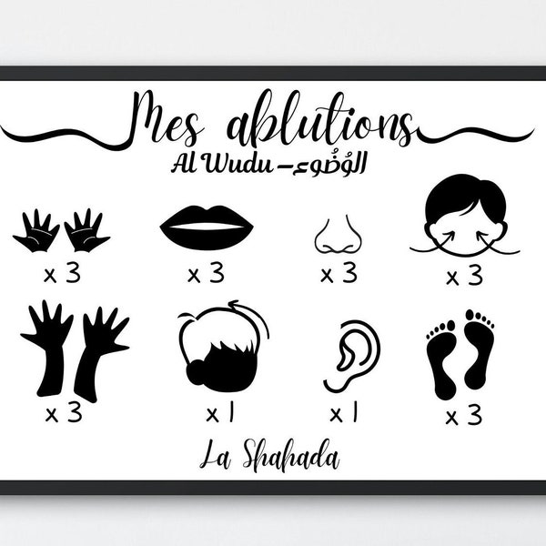 ABLUTIONS - Tableau Les Petites Ablutions - Cadre Noir ou Bois - Format A4 - Voir Descriptions.