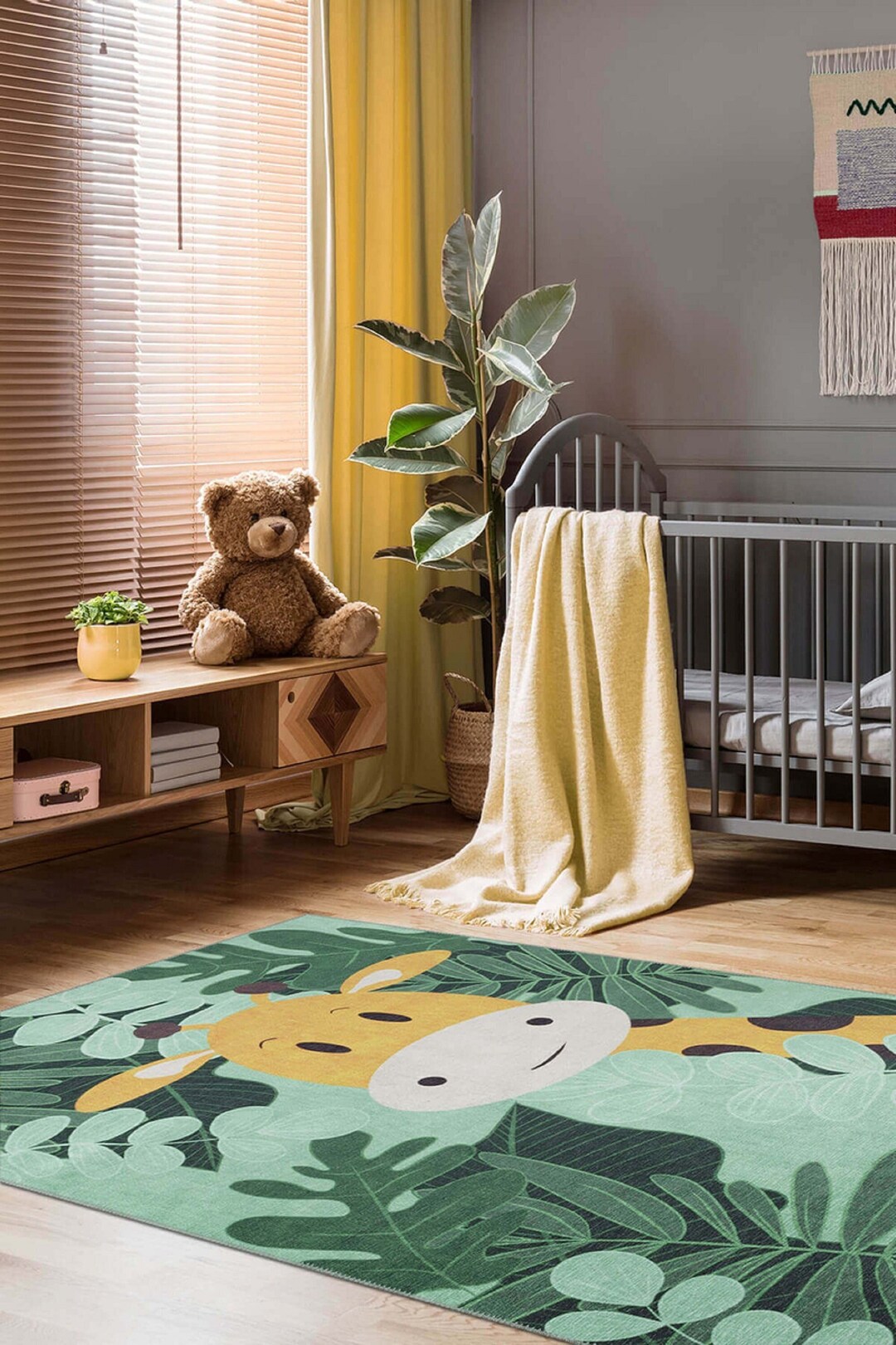 Giraffe Patterned Children's Rug, Nursery Play Mat, Washable Kids Rug