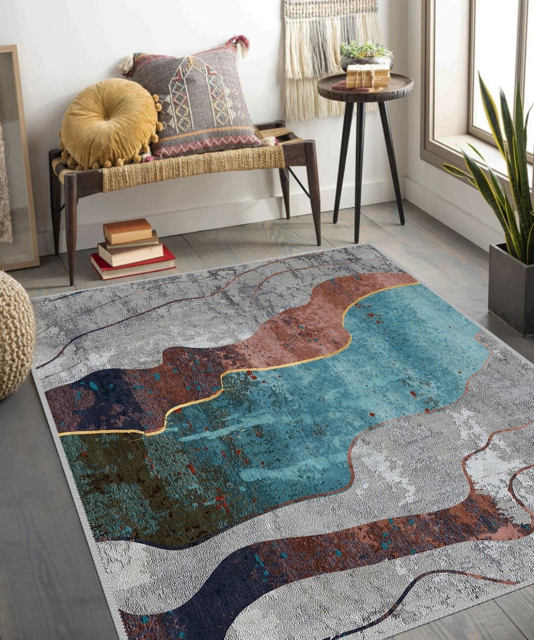 Modern Collection Colorful Art Rug, Vibrant Abstract Rugs for Living ...