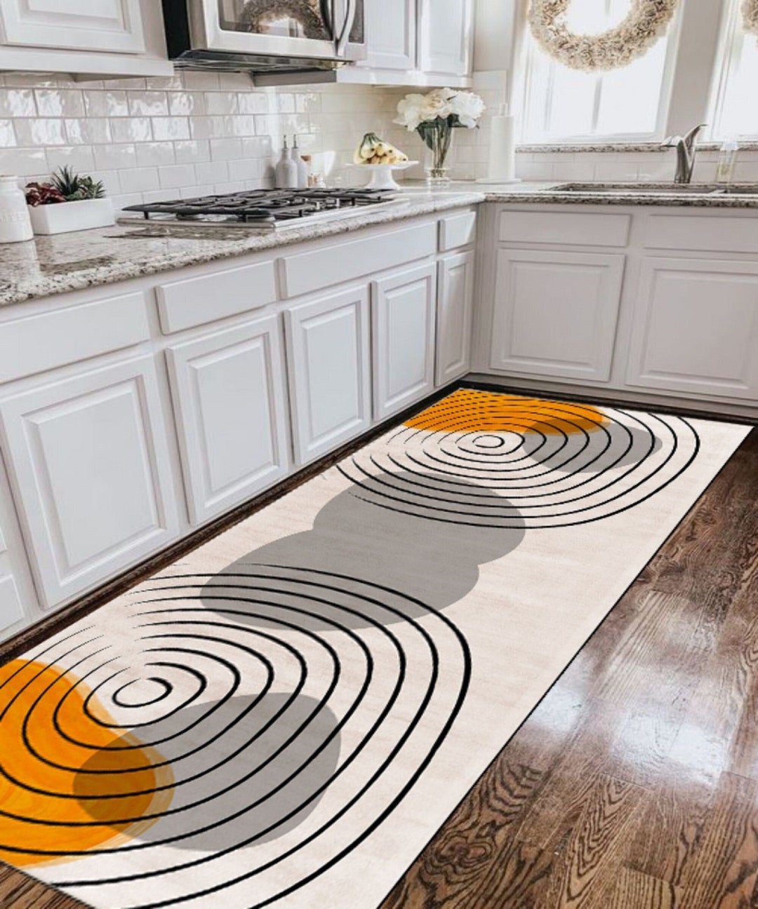 Unique Abstract Rug Runner, Colorful Irregular Rug for Kitchen Entryway