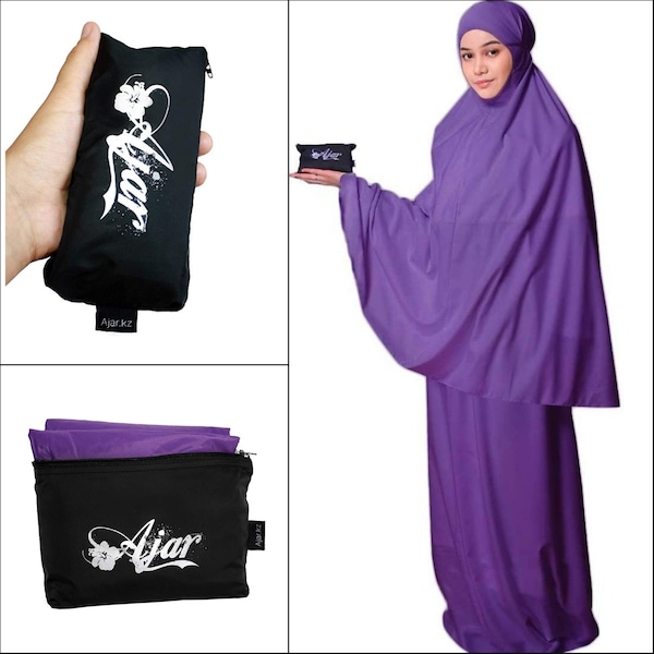 Muslim Women's Portable Prayer Dress Pocket-Size Hijab Scarf Skirt Islamic Abaya