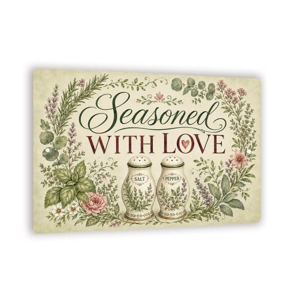 Seasoned with Love Sign, Herb Garden Kitchen Wall Decor, 8x12 Metal